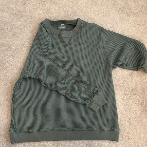 AERIE The Sweat oversized waffle crew neck blue size M Long Sleeve Pullover - Picture 3 of 3